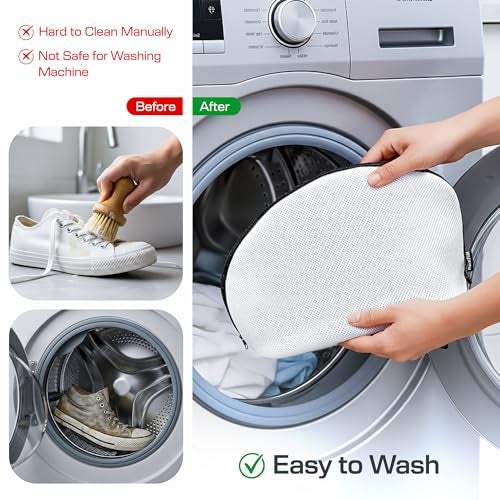 MUTMAIN Pack of 2 Shoe Washing Machine Bag | Reusable Laundry Shoe Bag for Washer & Dryer | Durable Zipper Mesh Bag for Sneakers & Delicates | 360° Deep Cleaning Organizer, White - Image 4