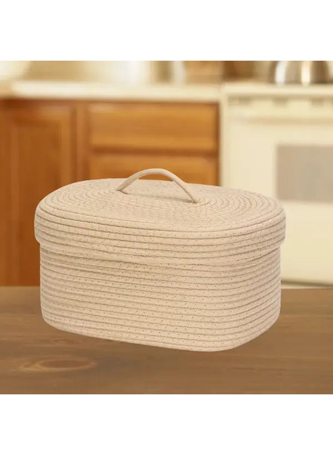 2 Piece Oval Rope Storage Basket With Lid Khaki Woven Lidded Storage Bin Living Room Tabletop Organizer Home Organization - Image 5