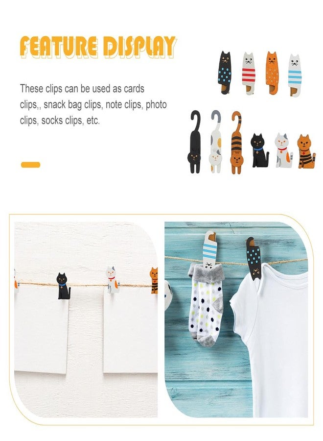 Amosfun 20pcs Wooden Clothespins Adorable Cat Shaped Clothes Pins Photo Memo Paper Clips for Home Decor, 2.3 X 1.2 X 1.57 Inches - Image 3