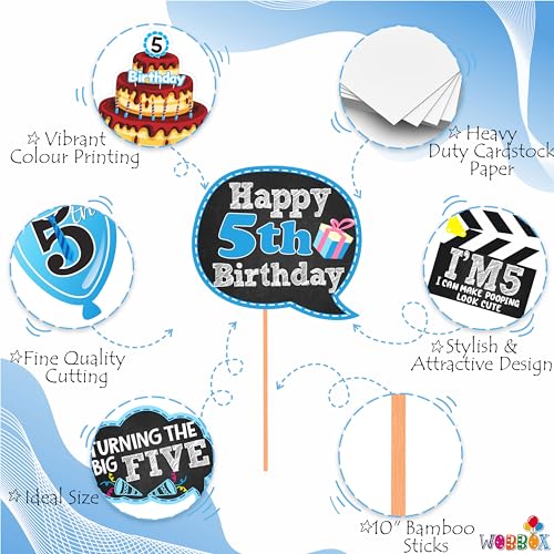 WOBBOX Fifth Birthday Photo Booth Party Props Blue for Baby Boy, 5th Birthday Decorations for Boys, Kids Birthday Party Decoration Items - Image 4
