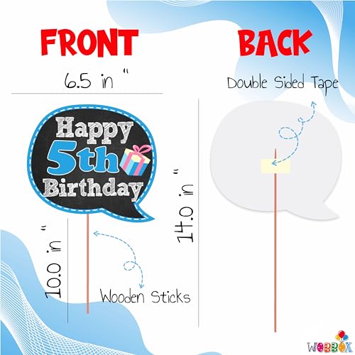 WOBBOX Fifth Birthday Photo Booth Party Props Blue for Baby Boy, 5th Birthday Decorations for Boys, Kids Birthday Party Decoration Items - Image 3