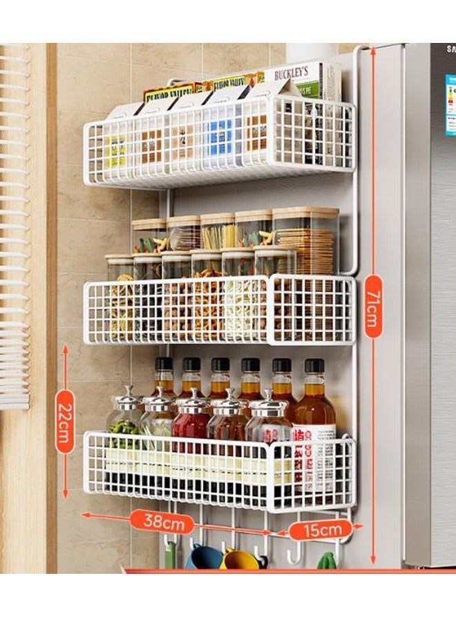 إن كي أكس رف تخزين مثبت على الحائط في جانب ثلاجة المطبخ، رف تخزين التوابل، رف وضع العناصر مع خطافات 38 × 71 سم - Image 2