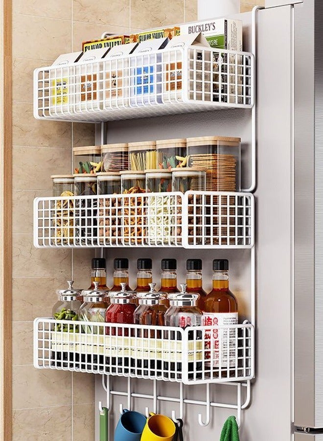 إن كي أكس رف تخزين مثبت على الحائط في جانب ثلاجة المطبخ، رف تخزين التوابل، رف وضع العناصر مع خطافات 38 × 71 سم - Image 1