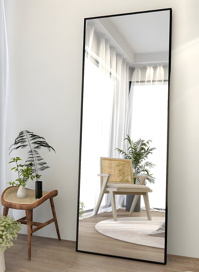 تايمي مرآة كبيرة بتصميم أنيق 155×45 سم - مرآة كاملة الطول بإطار معدني أسود وحامل خلفي - تصميمها الرائع مناسب لغرف المعيشة وغرف الملابس وغرف النوم - Image 4