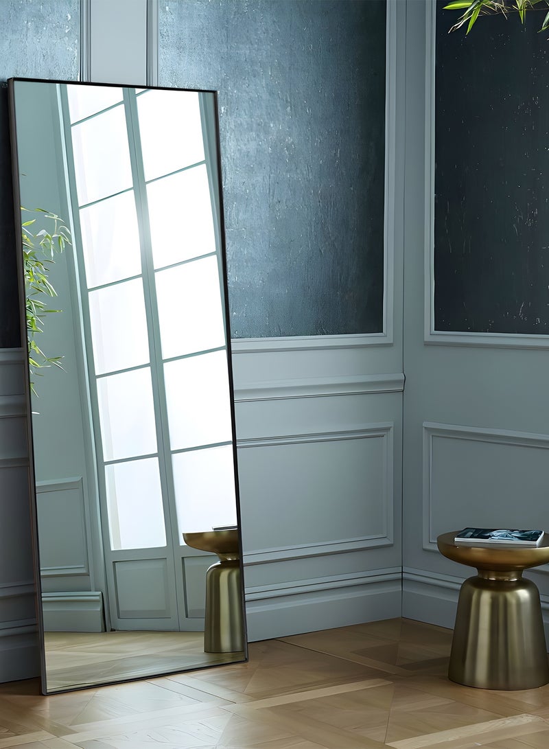 تايمي مرآة كبيرة بتصميم أنيق 155×45 سم - مرآة كاملة الطول بإطار معدني أسود وحامل خلفي - تصميمها الرائع مناسب لغرف المعيشة وغرف الملابس وغرف النوم - Image 2