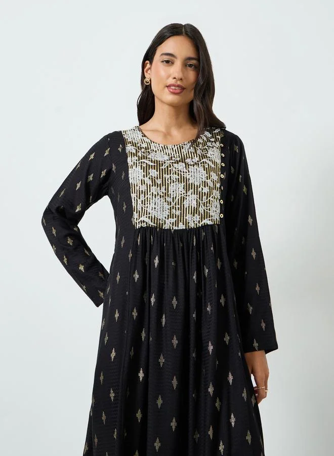 Amirah Black Jacquard Long Sleeves Jalabiya