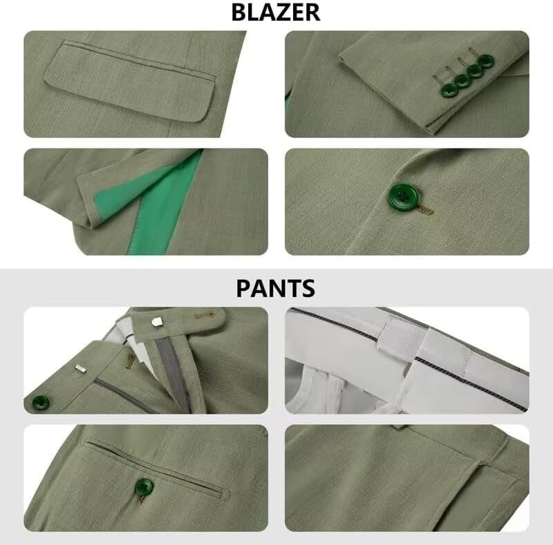 Bofan Mens Suit 2 Piece Linen Suits for Men Slim Fit Summer Light Green Suit for Beach Wedding Prom Party S - Image 2