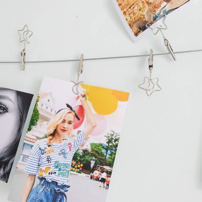 TFu Wall Hanging Photo Display  DIY Picture Photo Frame String with 12 Clips for Hanging Photos Notes and Artworks (Moon & Star) - Image 3
