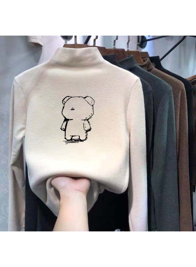 Boys And Girls Half Turtleneck German Velvet Bottoming Shirt Autumn And Winter New Warm Baby Cartoon Printed Long-sleeved T-shirt