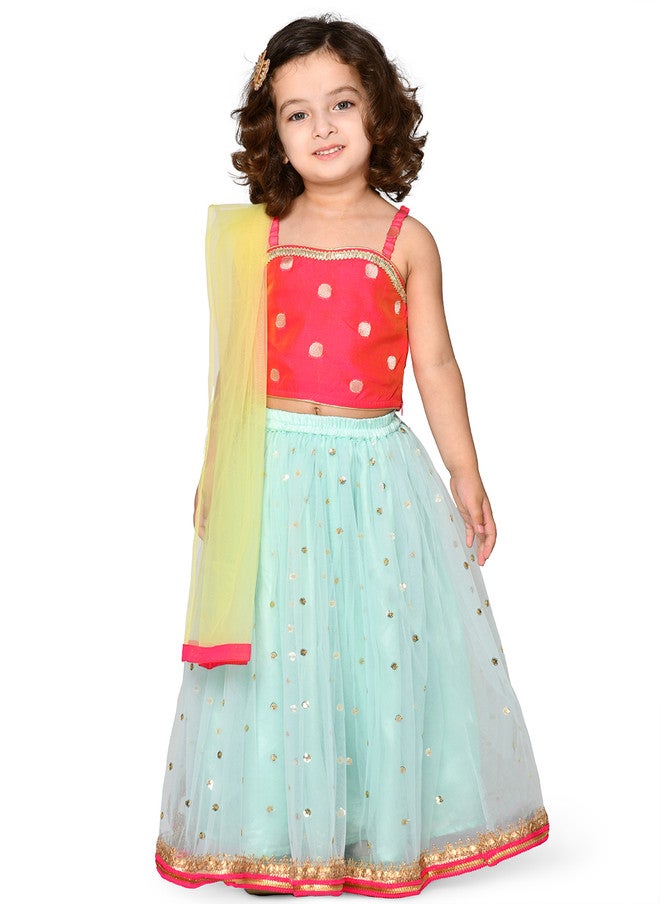 Saka Designs ليهنغا مزينة باللونين الماجنتا والفضي للفتيات - Image 1