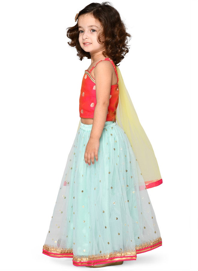 Saka Designs Magenta & Silver Embellished Lehenga for Girls - Image 3