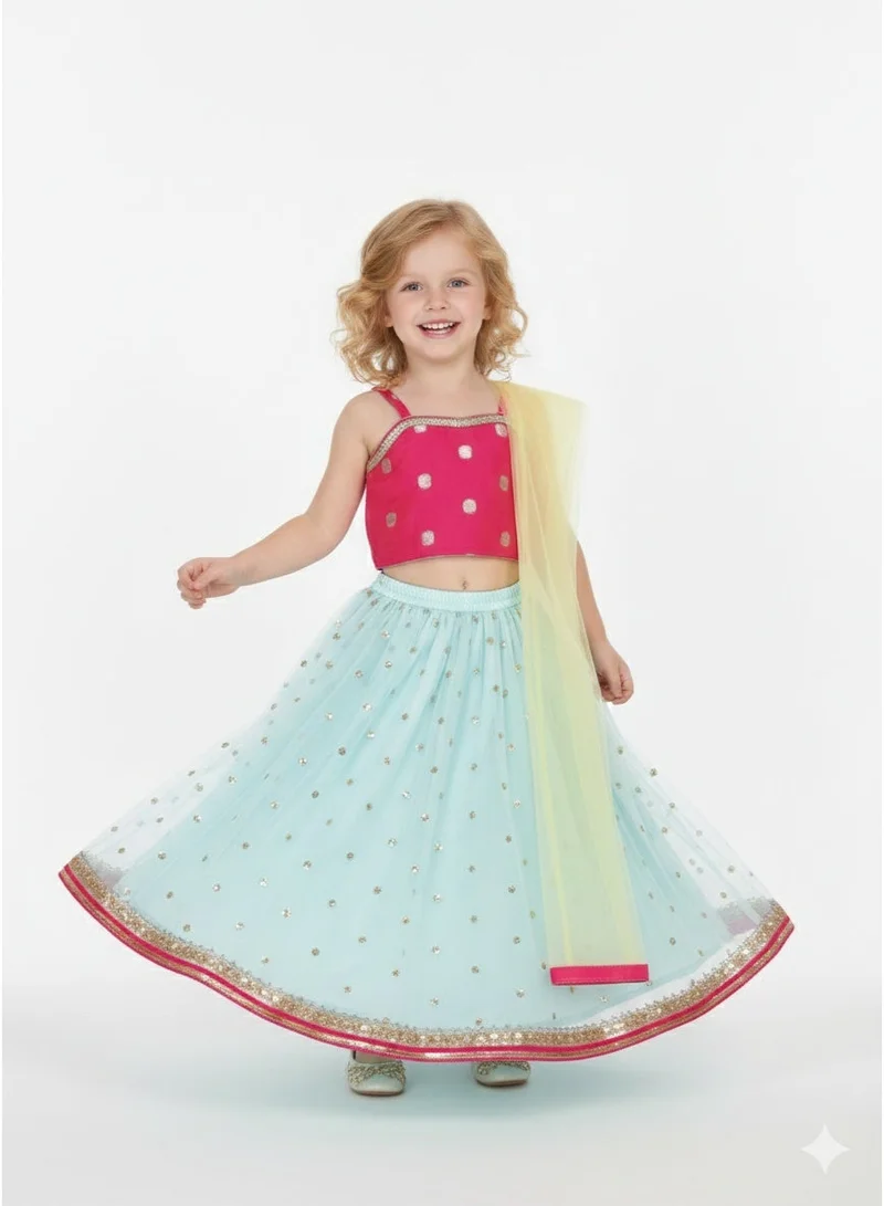 Saka Designs Magenta & Silver Embellished Lehenga for Girls