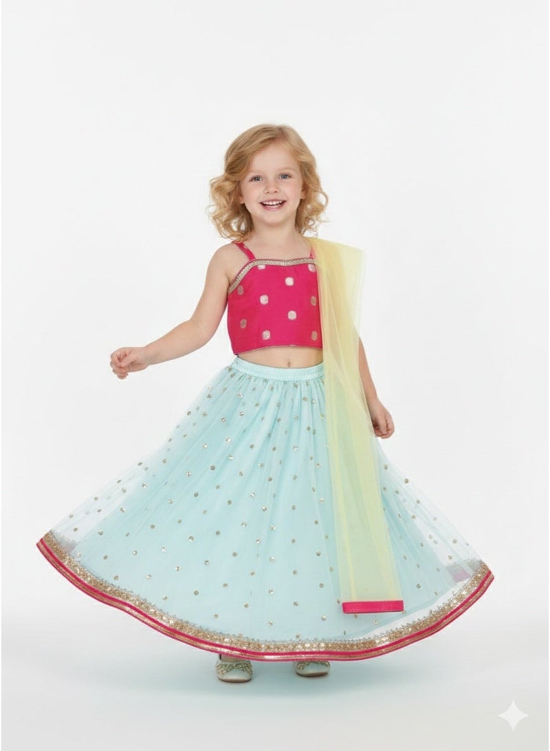 Saka Designs Magenta & Silver Embellished Lehenga for Girls - Image 1