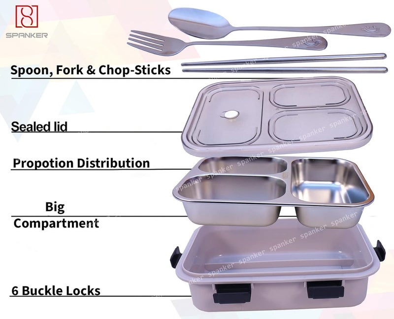 Spanker Magna Lunch Box Thermal Stainless Steel Insulation Box Tableware Set Portable Lunch Containers for Kid Adult Student Children Keep Food 750 ML Grey - Image 3