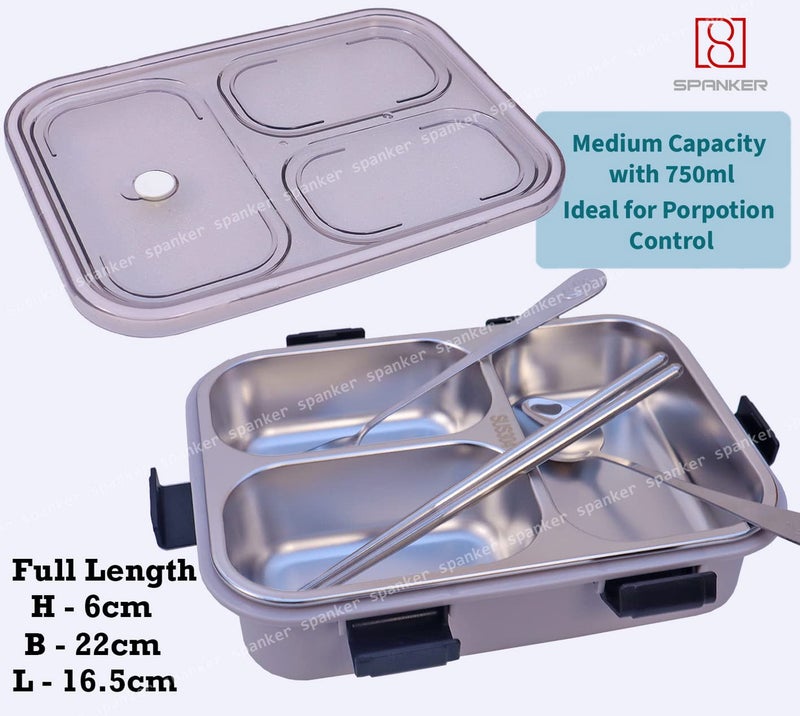 Spanker Magna Lunch Box Thermal Stainless Steel Insulation Box Tableware Set Portable Lunch Containers for Kid Adult Student Children Keep Food 750 ML Grey - Image 5