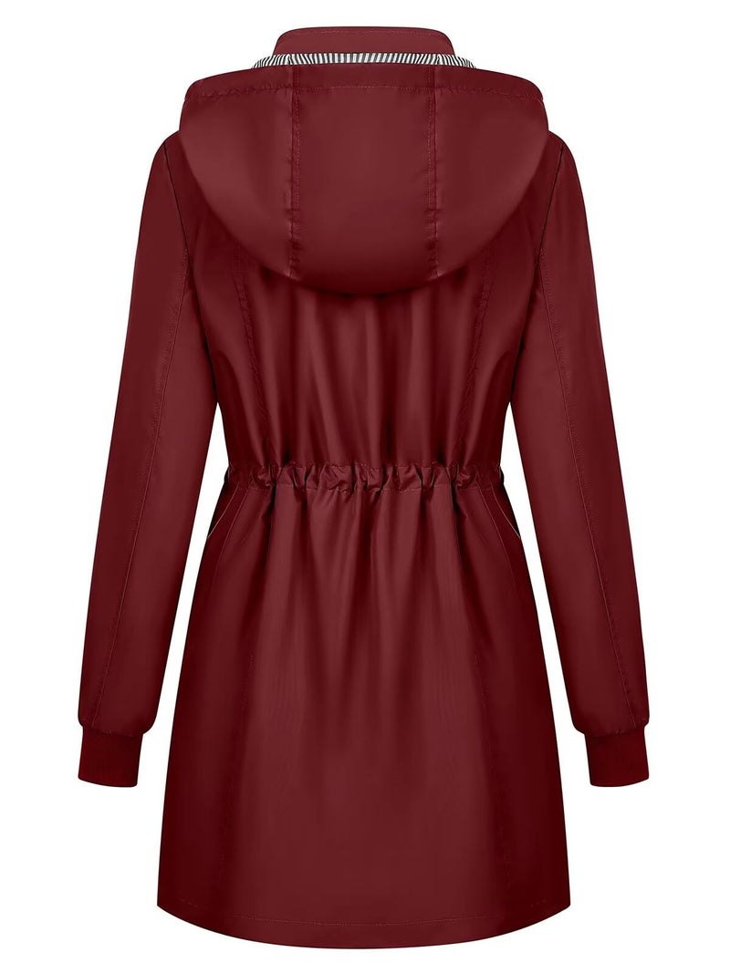 PITINAN Rain Jacket Womens Waterproof with Hood Rain Coats For Adults Women Lightweight Waterproof Rain Jacket For Women Wine Red XL - Image 2
