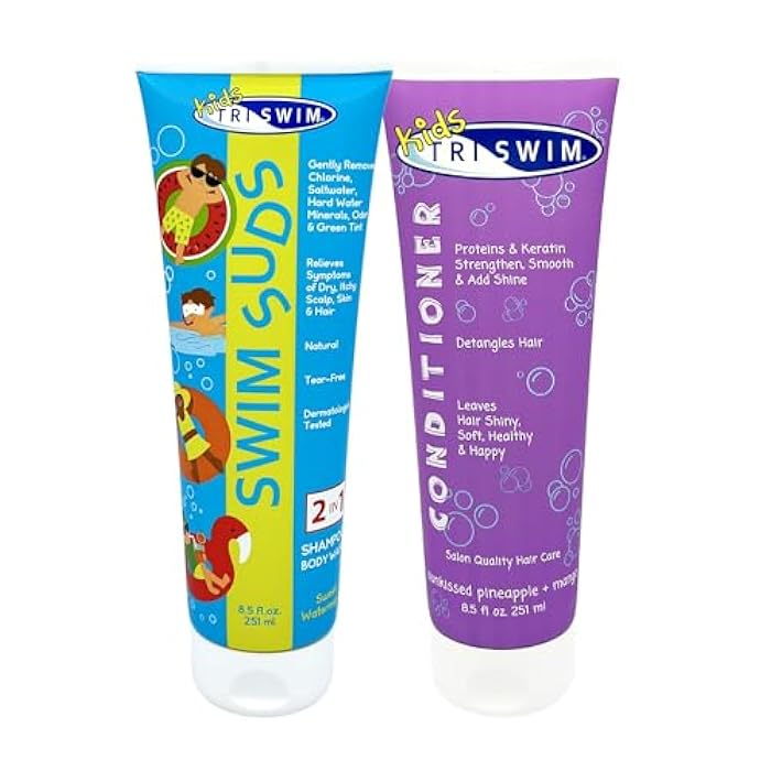 TRISWIM Kids Swim Suds & Conditioner Set 8.5 fl oz each | Natural Tear-Free 2-in-1 Shampoo Chlorine Removal & Body Wash with Detangler - Gentle Hair and Skin Care Solution for Active Kids - Image 1