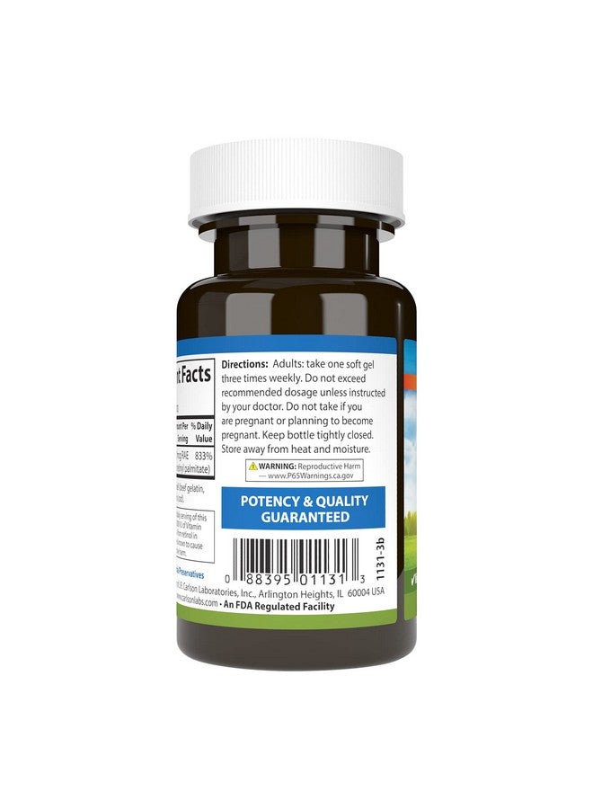 كارلسون - فيتامين أ، 25000 وحدة دولية (7500 ميكروجرام RAE)، صحة الرؤية والجلد، وظيفة المناعة، 100 كبسولة هلامية ناعمة - Image 2