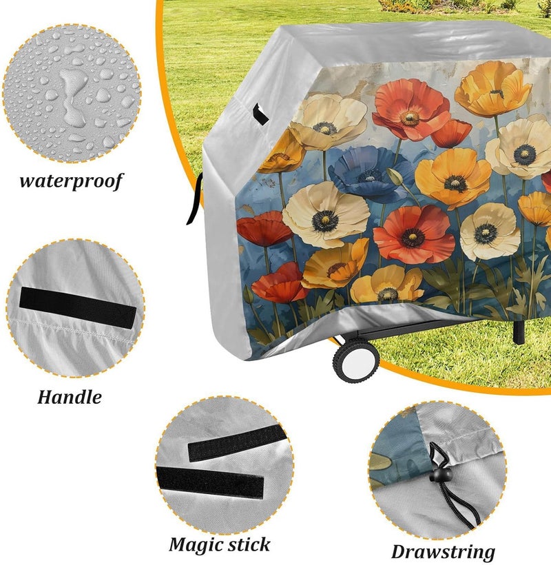 senya Premium Grill Cover Waterproof Vibrant California Poppies Barbecue Cover Fade Resistant BBQ Cover Heavy Duty Fits Grill Widths Up to 25 in - Image 4