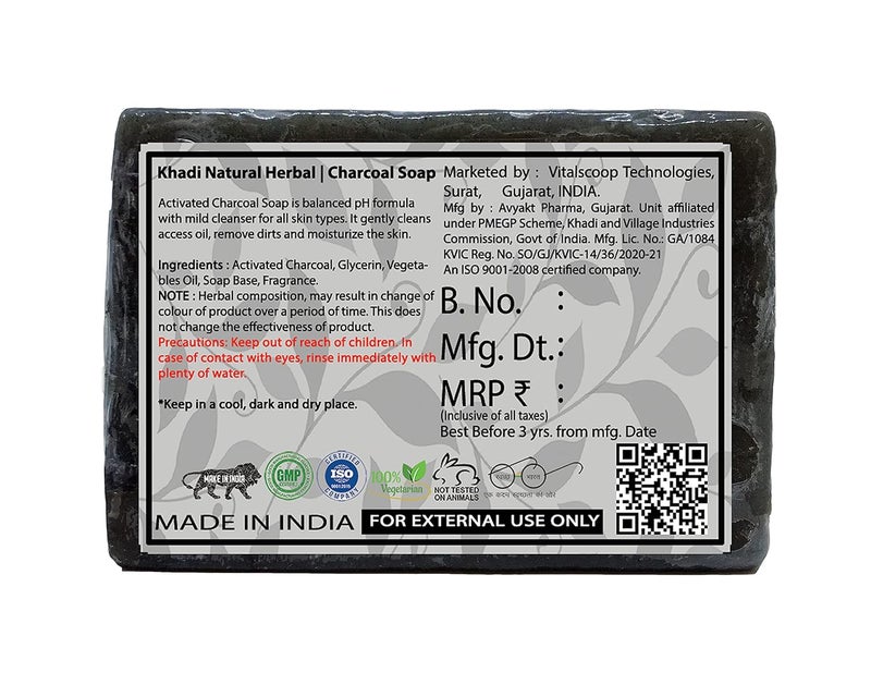 Khadi Natural Herbal Khadi Natural Herbal Activated Charcoal Soap For Women And Men  Herbal Soap With Essential Oils Pack Of 100Gm - Image 2