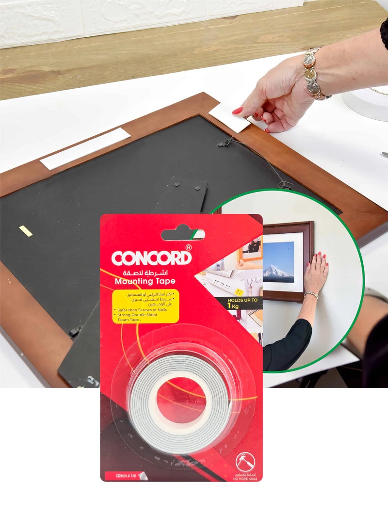 CONCORD Double-Sided Mounting Tape 12 mm × 1 m, Heavy-Duty Adhesive, Weatherproof, Strong Hold - Image 2