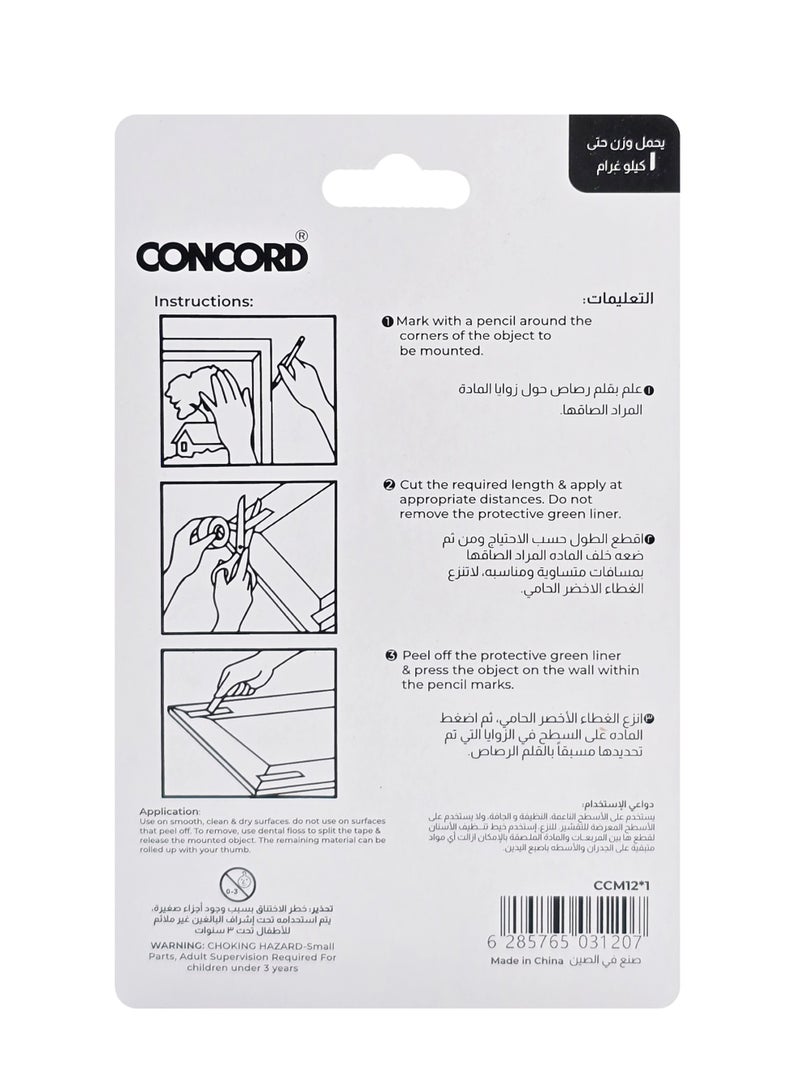 CONCORD Double-Sided Mounting Tape 12 mm × 1 m, Heavy-Duty Adhesive, Weatherproof, Strong Hold - Image 3