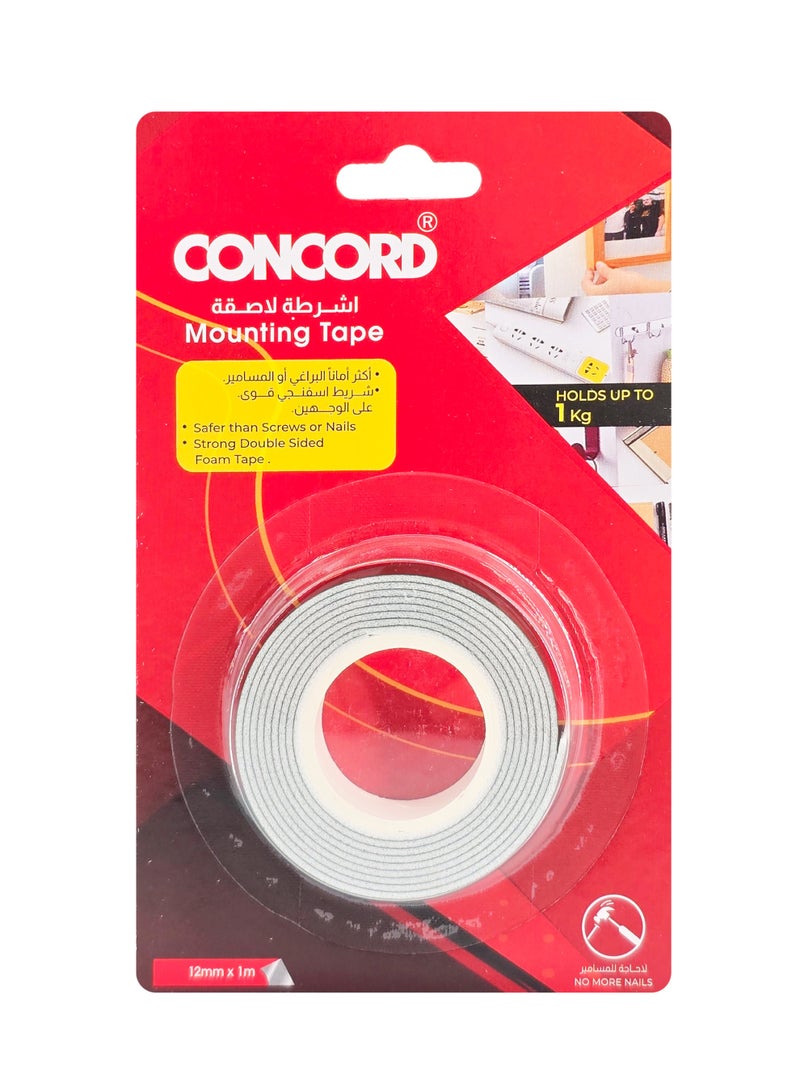 CONCORD Double-Sided Mounting Tape 12 mm × 1 m, Heavy-Duty Adhesive, Weatherproof, Strong Hold - Image 1