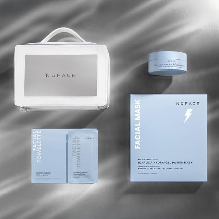 Nuface مجموعة العناية بالبشرة NuFACE Ultimate Glow - مجموعة هدايا محدودة الإصدار لعطلة مع قناع هيدروجيل، لاصقات تحت العين، مناديل Prep-N-Glow للوجه وحقيبة فاخرة - العناية بالبشرة المرطبة للتحضير للتيار الميكروي، 4 قطع - Image 2