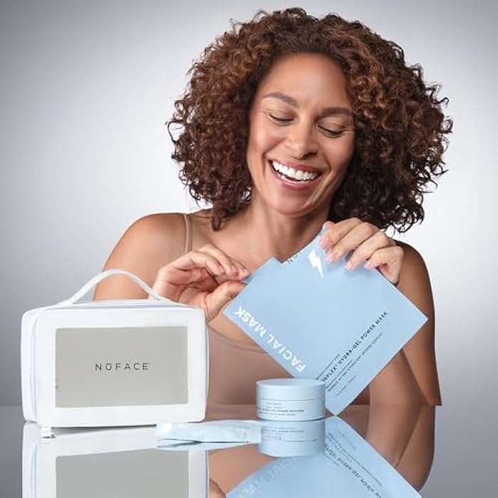 Nuface مجموعة العناية بالبشرة NuFACE Ultimate Glow - مجموعة هدايا محدودة الإصدار لعطلة مع قناع هيدروجيل، لاصقات تحت العين، مناديل Prep-N-Glow للوجه وحقيبة فاخرة - العناية بالبشرة المرطبة للتحضير للتيار الميكروي، 4 قطع - Image 5