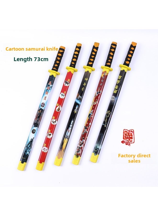 Direct Bamboo Sword Wooden Sword Wooden Sword Model Dragon Sword Warrior Props Model Stall Scenic Spot Wholesale-Color:Cartoon Samurai Sword  - Image 1