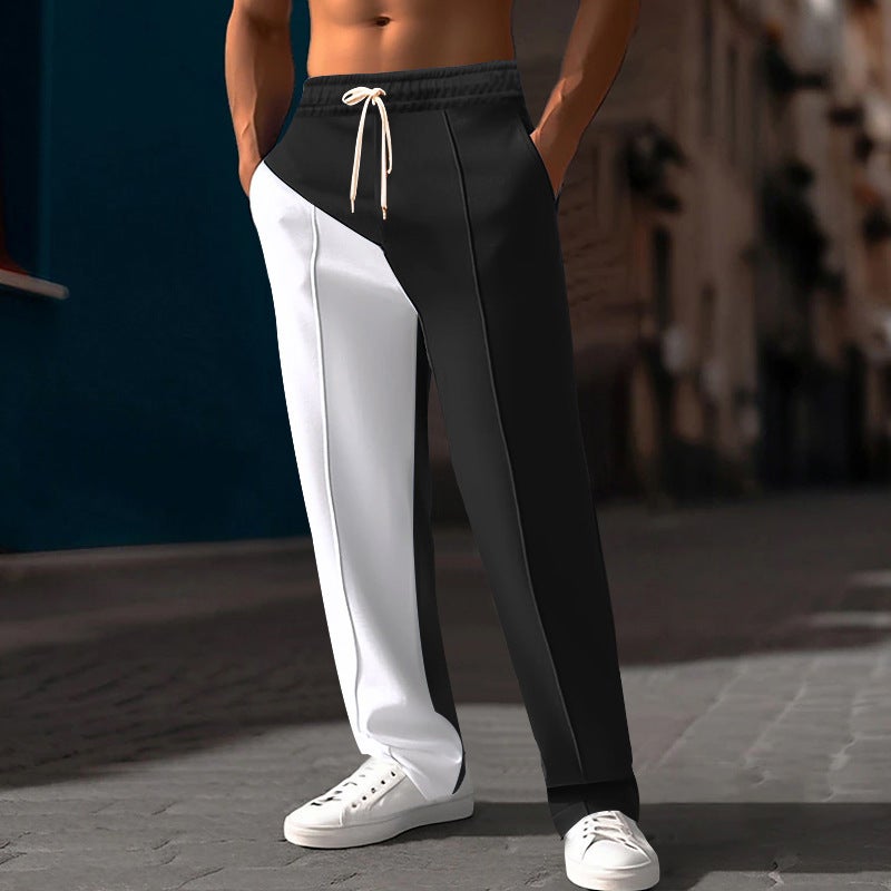 Men's Casual Straight Leg Pants Lightweight Loose Fit Sportswear Contrast Trim - Image 4
