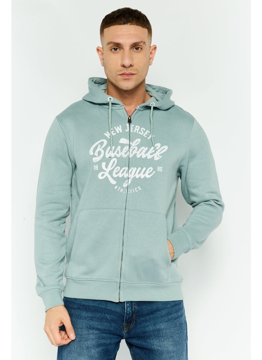 Threadbare Men Graphic Print Long Sleeve Hoodie, Slate Blue  - Image 1