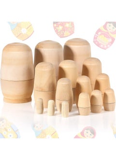 Charniol 15 Pieces Unpainted Blank Russian Nesting Dolls Plain Unfinished Wooden Nesting Dolls Handmade Diy Nesting Wishing Dolls Traditional Matryoshka For Kids Teens Adults Paint Present(5 Different )  - Image 1