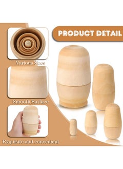 Charniol 15 Pieces Unpainted Blank Russian Nesting Dolls Plain Unfinished Wooden Nesting Dolls Handmade Diy Nesting Wishing Dolls Traditional Matryoshka For Kids Teens Adults Paint Present(5 Different )  - Image 4