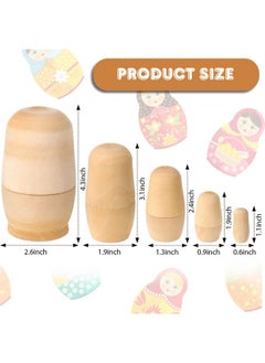 Charniol 15 Pieces Unpainted Blank Russian Nesting Dolls Plain Unfinished Wooden Nesting Dolls Handmade Diy Nesting Wishing Dolls Traditional Matryoshka For Kids Teens Adults Paint Present(5 Different )  - Image 3