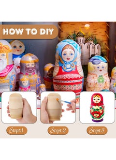 Charniol 15 Pieces Unpainted Blank Russian Nesting Dolls Plain Unfinished Wooden Nesting Dolls Handmade Diy Nesting Wishing Dolls Traditional Matryoshka For Kids Teens Adults Paint Present(5 Different )  - Image 5