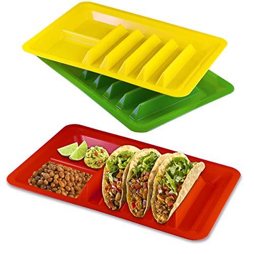 BNYD 3 Pack Taco Holder Stand, Colorful Plastic Taco Plates for Hard & Soft Shell Tacos, Assorted Colors, Holds 4 Tacos Each, Dishwasher Safe - Image 1