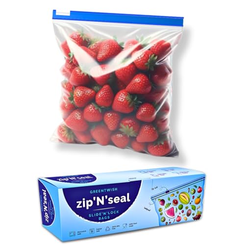 GREENTWISH Zip 'N' Seal (Pack of 20) Slider Zip Lock Bag for Food Storage, Freezer/Microwave Safe, LDPE Transparent Zipper Bag, Vegetable Bags For Fridge Storage | Double Extra Large (14 x 16 Inch) - Image 1