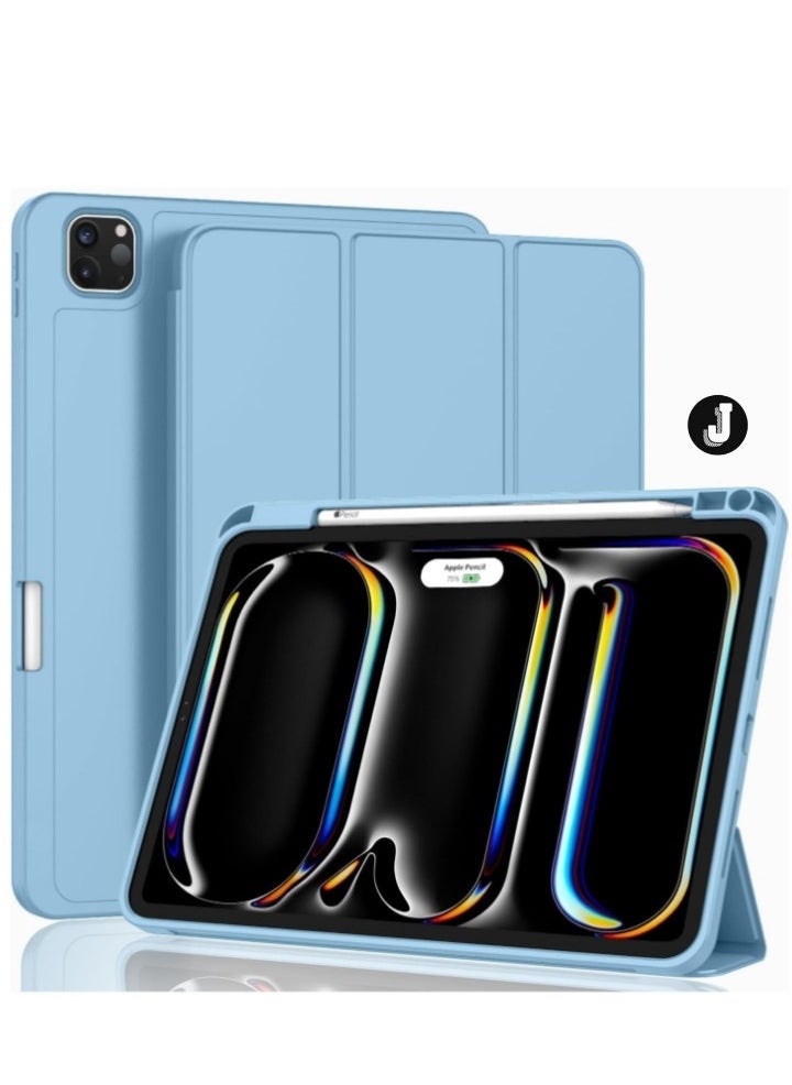 JAJEEK "2024 iPad Pro 11" Case (M4, 5th Gen) – Smart Case with Pencil Holder, Touch ID Support & Auto Wake/Sleep Function (Azure Blue)" - Image 1