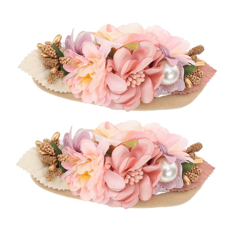 Floral Hairband For Newborns Soft Photo Accessories 2 Pack White - Image 2