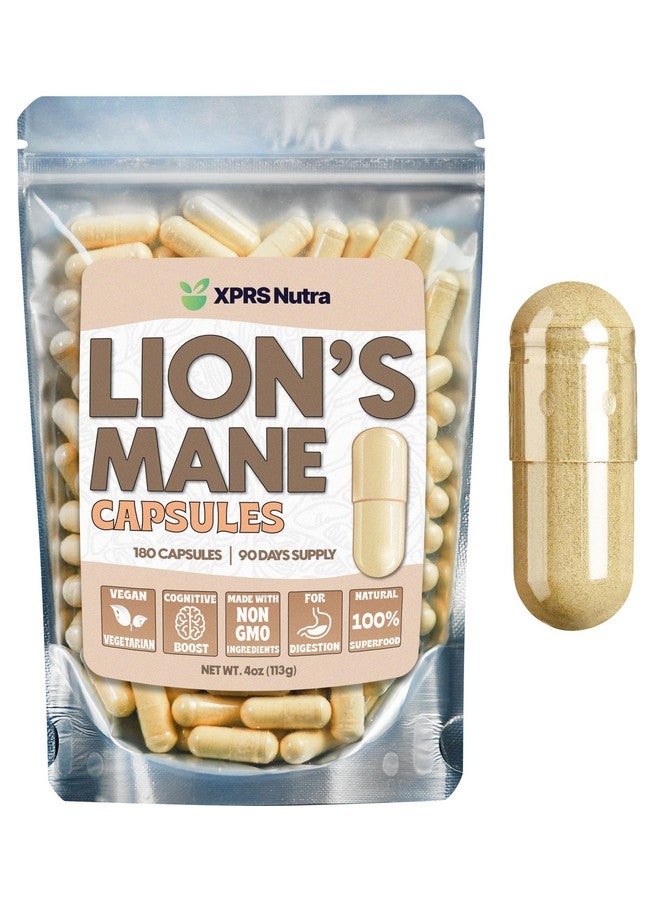 XPRS Nutra Organic Lions Mane Supplement Capsules - 180 Count (90 Day Supply) of Premium Lion's Mane Mushroom Capsules for Mental Clarity, Cognition and Immunity Lions Mane Powder Capsules - Image 1