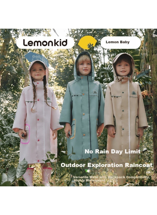 Lemon Baby Children's Raincoat With Detachable Hood And Cap Brim, Uni Kids School Rainwear With Backpack Cover, Full-body Raincoat For Elementary Students
