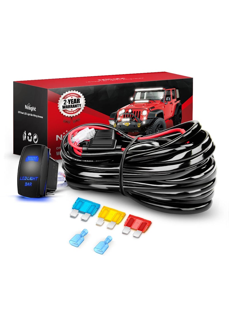Nilight Nilight 10014W LED Light Bar Wiring Harness Kit 14AWG Heavy Duty 12V 5Pin Rocker Laser On Off Waterproof Switch Power Relay Blade Fuse-1 Lead, 2 Years Warranty  - Image 1
