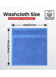 Infinitee Xclusives Infinitee Xclusives [12 Pack] Premium Blue Wash Cloths and Face Towels, 13 x 13 Inches (33 x 33cm) 100% Cotton, Soft and Absorbent Washcloths Set - Perfect for Bathroom, Gym, and Spa  - Image 2