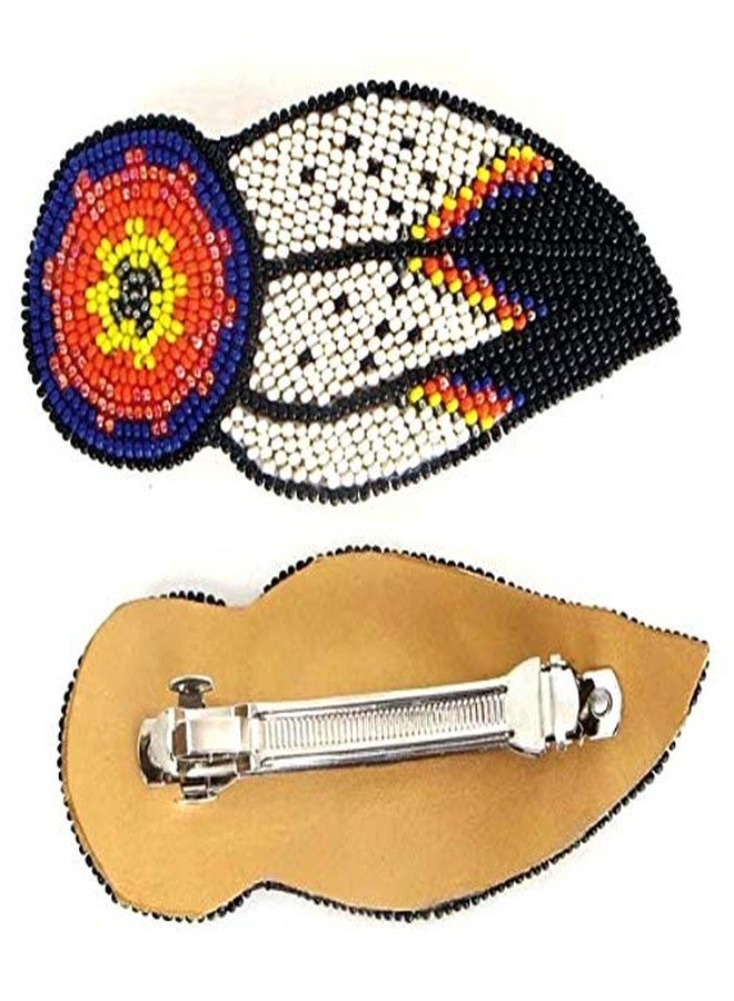 La vivia Handmade Beaded Hair Barrette,Native American Style Seed Beads Hair Clip,Hair Band for Women,One of a kind Fashion Jewelery.(White/Black Feather) - Image 5