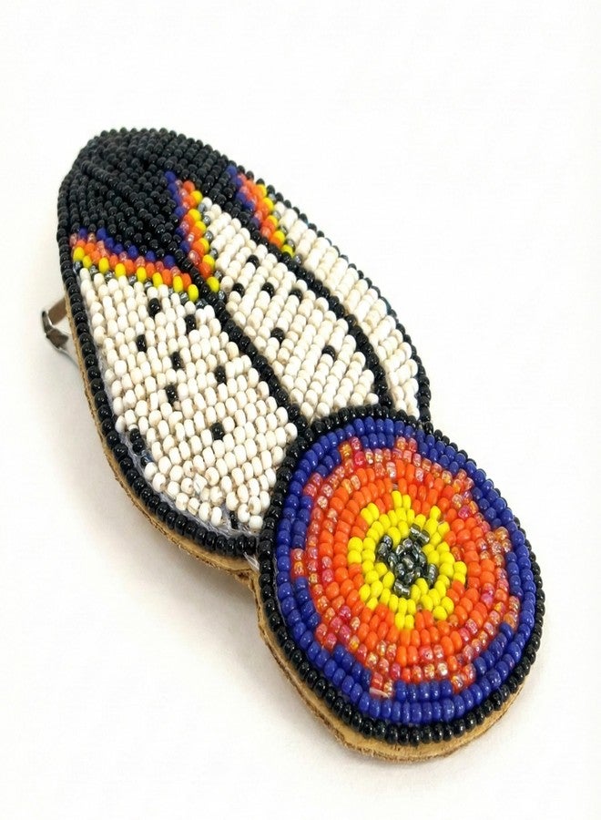 La vivia Handmade Beaded Hair Barrette,Native American Style Seed Beads Hair Clip,Hair Band for Women,One of a kind Fashion Jewelery.(White/Black Feather) - Image 3