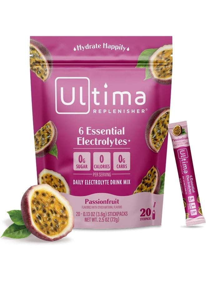 Ultima Replenisher Hydration Electrolyte Packets- Keto & Sugar Free- Feel Replenished, Revitalized- Naturally Sweetened- Non-Gmo & Vegan Electrolyte Drink Mix- Passionfruit, 20 Count - Image 1