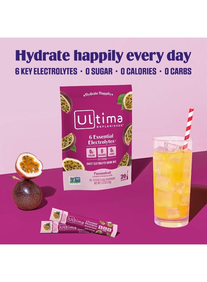 Ultima Replenisher Hydration Electrolyte Packets- Keto & Sugar Free- Feel Replenished, Revitalized- Naturally Sweetened- Non-Gmo & Vegan Electrolyte Drink Mix- Passionfruit, 20 Count - Image 3
