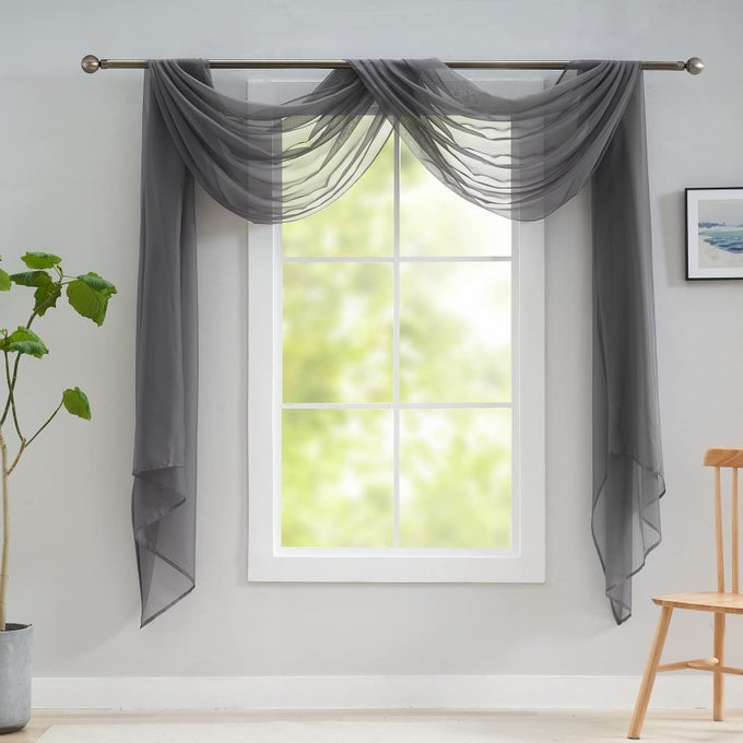 GREY SHEER VALANCE CURTAIN 216 INCH LONG VOILE WINDOW SCARF DRAPING FOR PARTYWEDDINGBIRTHDAYREVELRYCARNIVAL DECOR FOR CANOPY BEDLIVING ROOMWALL