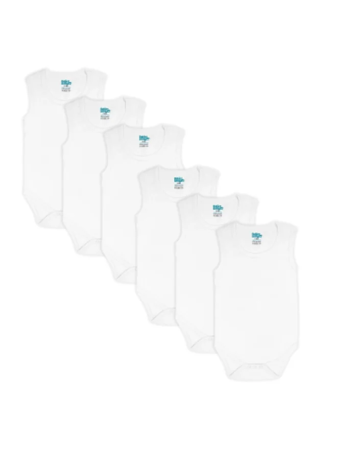 بابيز_بيسك 100% Super Combed Cotton, Sleeveless Romper/Bodysuit, For New Born To 24Months, Set Of 6 - White